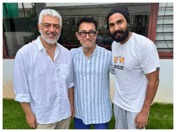 Ajith Meets Aamir Khan And Vishnu Vishal After They Were Rescued From Chennai Floods See Photo Ajith Meets Aamir Khan And Vishnu Vishal After They Were Rescued From Chennai Floods
