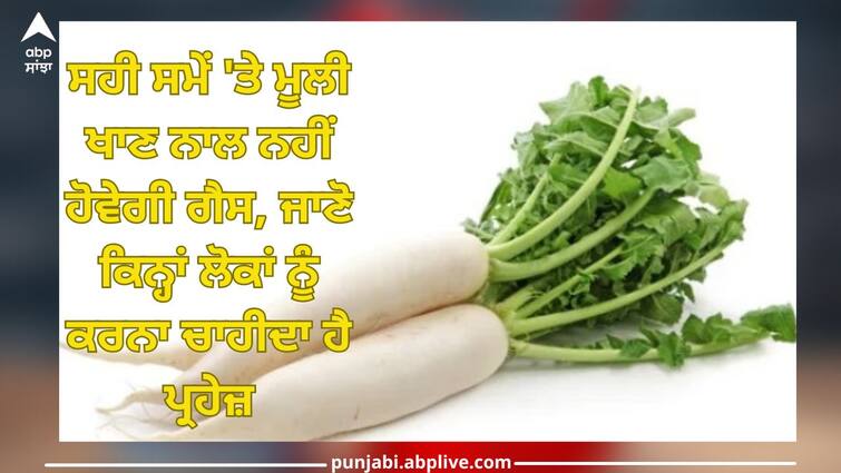 Right Time To Eat Radish: Eating radish at right time will not cause gas, know which people should avoid trending health news Right Time To Eat Radish: ਸਹੀ ਸਮੇਂ 'ਤੇ ਮੂਲੀ ਖਾਣ ਨਾਲ ਨਹੀਂ ਹੋਵੇਗੀ ਗੈਸ, ਜਾਣੋ ਕਿਨ੍ਹਾਂ ਲੋਕਾਂ ਨੂੰ ਕਰਨਾ ਚਾਹੀਦੈ ਪ੍ਰਹੇਜ਼