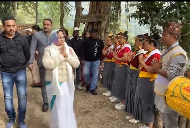 চা শ্রমিকরা যেমন পোশাক পরেন, তেমন পোশাকই পরে রয়েছেন তিনি। পিঠে রয়েছে বাগান থেকে চা পাতা তুলে জমা করার জন্য বিশেষ ঝুড়ি।