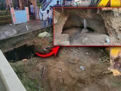 తిరుపతిలో ఓ ఇంటిముందు ఏర్పడిన భారీ సొరంగం