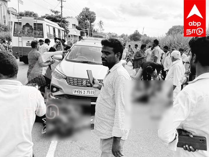 Two people died in an accident where a car collided with a two-wheeler in Villupuram விழுப்புரத்தில் இருசக்கர வாகனத்தின் மீது கார் மோதி விபத்து.. சம்பவ இடத்திலேயே இருவர் உயிரிழப்பு