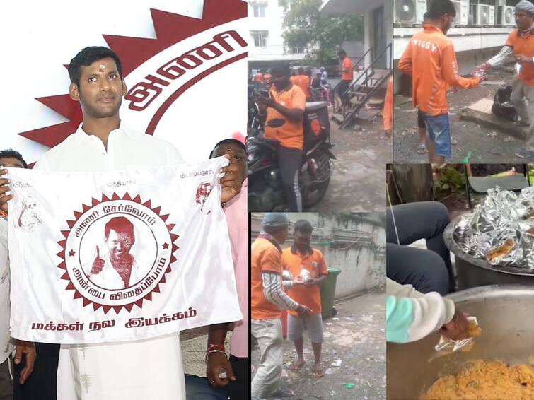 Vishal Makkal Iyakkam Provide food for Swiggy employees worked in chennai flood Vishal: புயல் பாதிப்புகளுக்கு மத்தியில் ஸ்விக்கி ஊழியர்களுக்கு உணவளித்த விஷால்