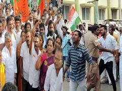 திண்டுக்கல்லில் பாஜக, காங்கிரஸ் கட்சியினர் கல் வீசி மோதலில் ஈடுபட்டதால் பரபரப்பு