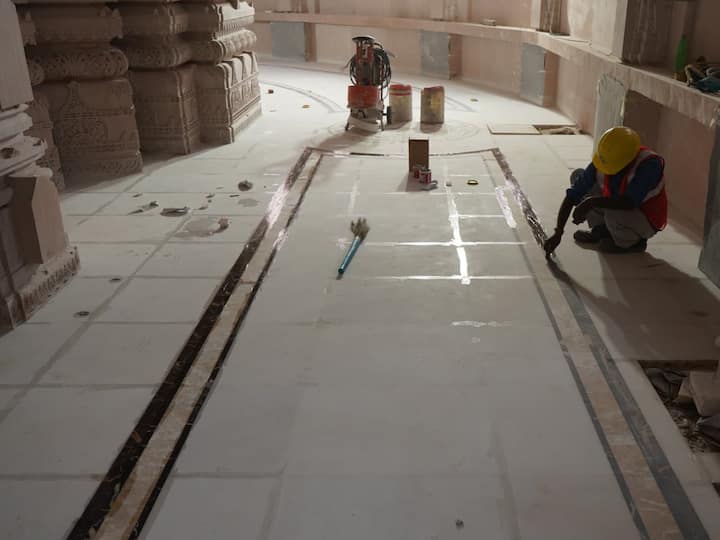 The floor inlay work is still under process at the Ram Mandir. However, it is expected to be completed soon. (Image Source: X/@ShriRamTeerth)
