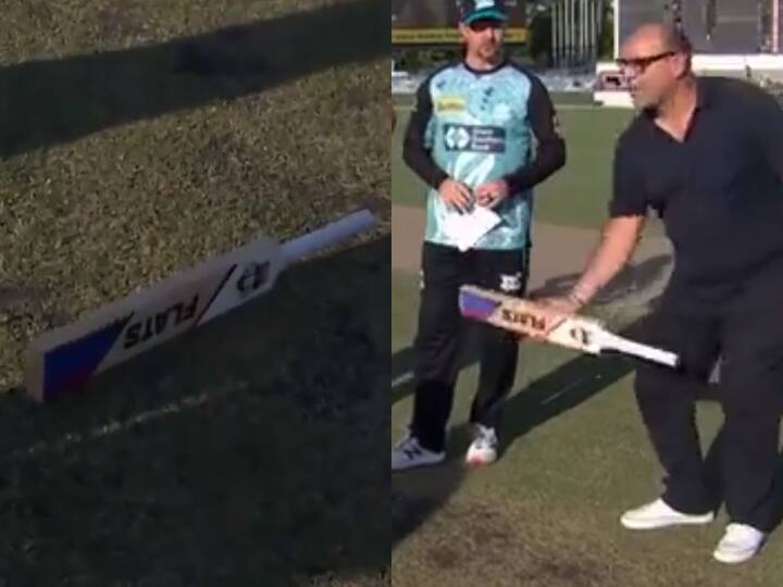 Big Bash League 2023 24 in match between Sydney Thunder vs Brisbane Heat bat was flipped for toss watch video Watch: खराब पिच के बाद अब टॉस को लेकर बिग बैश लीग में हुआ ड्रामा, सिक्के की जगह उछाला बल्ला, चौंकाने वाला रहा रिजल्ट