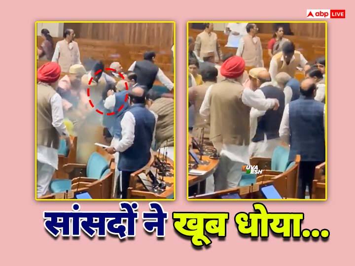 MPs Thrash Slapped the Person Who Smokes Parliament Security Breach Lok Sabha Security Breach: बाल नोंचे, थप्पड़ बरसाए... सांसदों ने संसद में धुआं-धुआं करने वाले को जमकर धुना