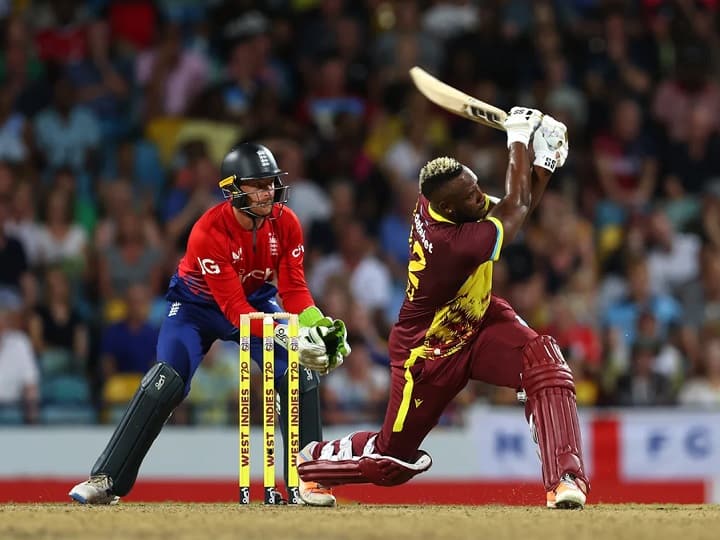 ENG vs WI 1st T20I Bridgetown West Indies beat England by 4 wickets Andre Russell Player of the match ENG vs WI: टी20 में भी इंग्लैंड की हालत खराब, वेस्टइंडीज ने 4 विकेट से धोया; आंद्रे रसेल का हैरतअंगेज परफॉर्मेंस