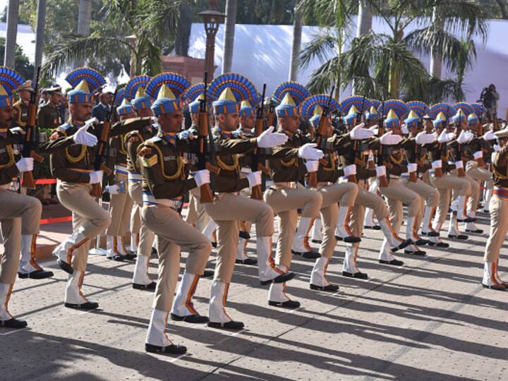 Security personnel participate in a tribute ceremony to pay homage to the victims of the 2001 Parliament attack on its 22nd anniversary at Parliament House complex on December 13, 2001. (Source: PTI)