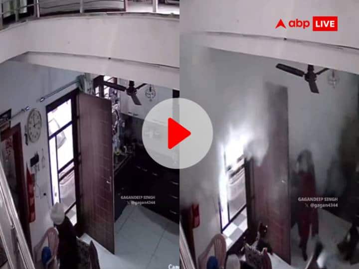 Cooker blast in punjab patiala 4 Family Members Including 1 Kid saved their life cctv video surfaced Watch: बम की तरह फटा गैस पर रखा कुकर, बाल-बाल बची 1 बच्चे समेत घर के चार सदस्यों की जान, देखें वीडियो