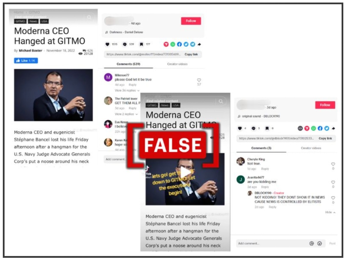 Fact Check: Viral Screenshot Claiming Moderna CEO Executed At Guantanamo Bay Is Fake News. Stéphane Bancel Is Alive