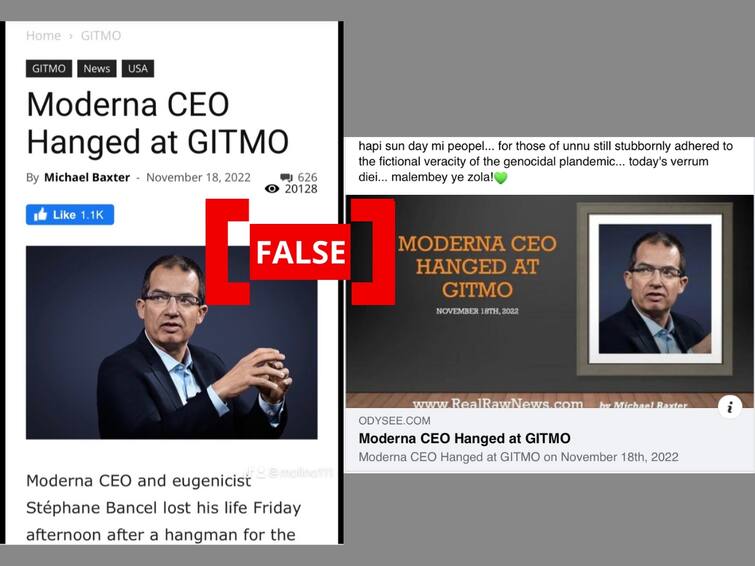 fake news alert Moderna CEO Stéphane Bancel is alive fabricated news shared to claim he was Executed At Guantanamo Bay Fact Check: Viral Screenshot Claiming Moderna CEO Executed At Guantanamo Bay Is Fake News. Stéphane Bancel Is Alive