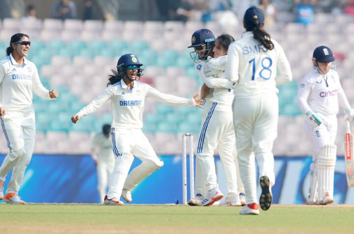 Deepti Sharma demonstrated exceptional bowling prowess by taking five wickets for a mere seven runs in 5.3 overs during the first innings, concluding with a remarkable 4 wickets in 2nd innings.
