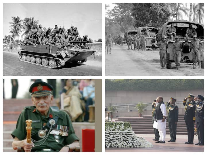 Fifty-two years ago, India secured a victory over Pakistan in the Bangladesh Liberation War of 1971. Defence Minister Rajnath Singh paid tribute to the martyrs who won the war for India.