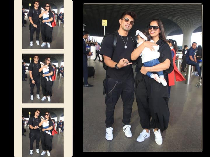 Bipasha-Karan Pics: बॉलीवुड के मोस्ट लविंग कपल बिपाशा बसु और करण सिंह ग्रोवर आज मुंबई एयरपोर्ट पर अपनी  बिटिया रानी के साथ स्पॉट हुए. इस स्टार कपल की तस्वीरें अब सोशल मीडिया पर वायरल हो रही है.