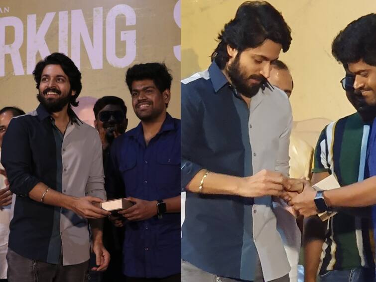 harish kalyan indhuja starrer parking movie crew organizes sucess meet Parking: ‘பார்க்கிங்’ இயக்குநருக்கு தங்க வளையம் அளித்த ஹரிஷ் கல்யாண்.. வெற்றிக் கொண்டாட்டத்தில் படக்குழு!
