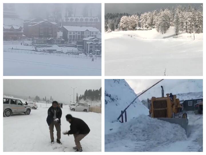 Jammu and Kashmir received fresh snowfall on Saturday following which people woke up to thick sheets of snow covering the Gulmarg area this morning.