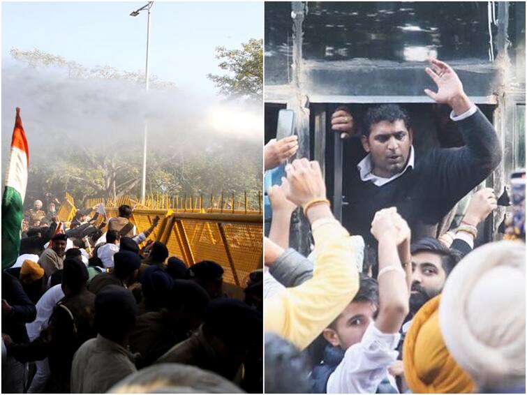 Punjab Youth Congress Protest March CM Bhagwant Mann Chandigarh Residence Punjab Police Aam Aadmi Party AAP Punjab Youth Congress Leaders Face Water Canons During Protest March To CM Mann's Residence