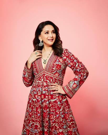 Madhuri Dixit Dons Red Ethnic Attire Check Out All Pics