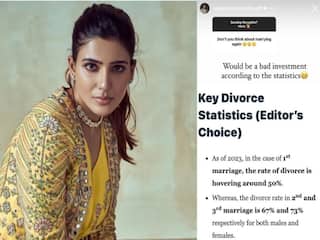Actress Samantha answers about her second marriage with statistics Samantha: இரண்டாவது திருமணம் தேவையா? புள்ளி விவரத்துடன் விளக்கம் கொடுத்த சமந்தா!