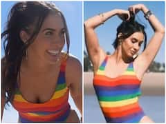 रंग बिरंगी बिकिनी पहन बीच पर Lauren Gottlieb ने खिंचवाई तस्वीरें, समंदर में लगाई आग