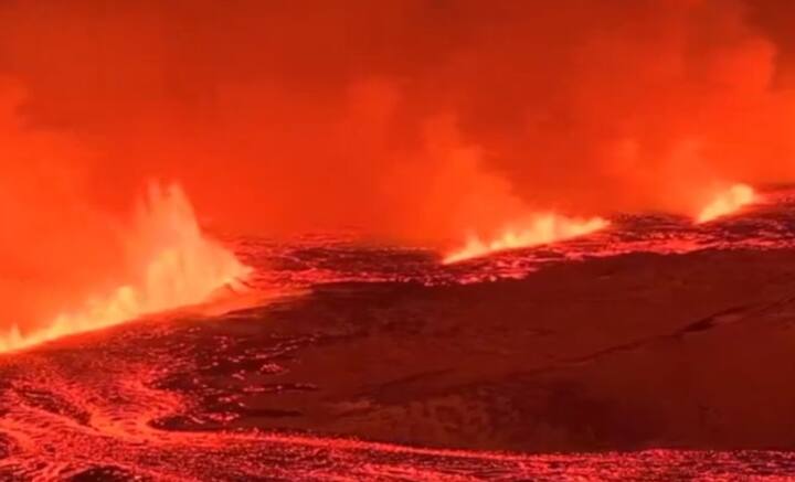 জ্বালামুখের ছবি তুলতে ড্রোন ব্যবহার করা হলেও, প্রচণ্ড তাপমাত্রায় সেগুলি অকেজো হয়ে পড়েছে বলে জানা যাচ্ছে। ছবি: ভিডিও ফুটেজ থেকে সংগৃহীত।