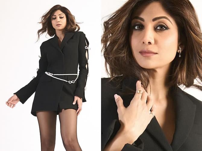 Shilpa Shetty Channels Boss Vibes In Black Blazer And Long Stockings; PICS