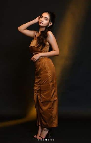 ਅਨੁਸ਼ਕਾ ਸੇਨ ਨੇ ਹਾਲ ਹੀ 'ਚ ਆਪਣੇ ਅਧਿਕਾਰਤ ਇੰਸਟਾਗ੍ਰਾਮ ਅਕਾਊਂਟ ਤੋਂ ਕੁਝ ਤਸਵੀਰਾਂ ਸ਼ੇਅਰ ਕੀਤੀਆਂ ਹਨ ਅਤੇ ਉਸ ਨੇ ਬਹੁਤ ਹੀ ਹੌਟ ਬ੍ਰਾਊਨ ਰੰਗ ਦੀ ਡਰੈੱਸ ਪਾਈ ਹੋਈ ਹੈ।