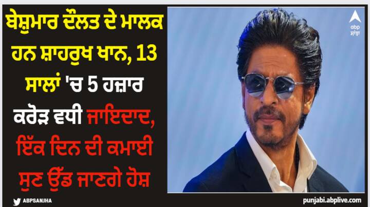 Shah Rukh Khan Net Worth: ਸੁਪਰਸਟਾਰ ਸ਼ਾਹਰੁਖ ਖਾਨ ਨੇ ਪਿਛਲੇ ਕੁਝ ਸਾਲਾਂ ਵਿੱਚ ਨਾ ਸਿਰਫ ਪ੍ਰਸਿੱਧੀ, ਬਲਕਿ ਬਹੁਤ ਸਾਰੀ ਦੌਲਤ ਵੀ ਕਮਾਈ ਹੈ। ਉਸ ਦੀ ਕੁੱਲ ਕੀਮਤ ਸੁਣ ਕੇ ਕਿਸੇ ਦੇ ਵੀ ਕੰਨ ਖੜ੍ਹੇ ਹੋ ਜਾਣਗੇ।