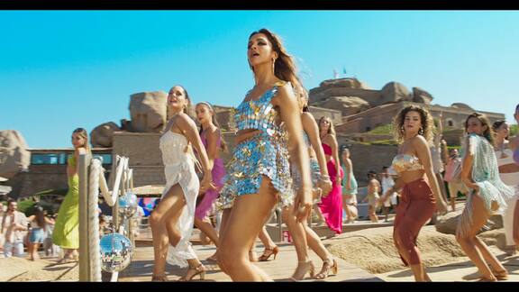 Deepika's bralette and miniskirt combo is a modern take on Paco Rabanne's famous chainmail designs.