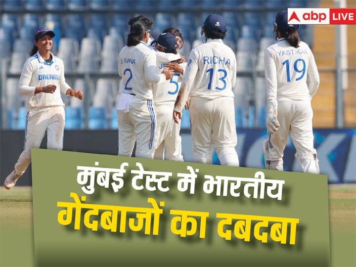 INDW vs AUSW Australia all out 261 runs in 2nd Innings Sneh Rana Mumbai Test INDW vs AUSW: ऑस्ट्रेलिया दूसरी पारी में भी हुई ढेर, टीम इंडिया को जीत के लिए 75 रनों का लक्ष्य