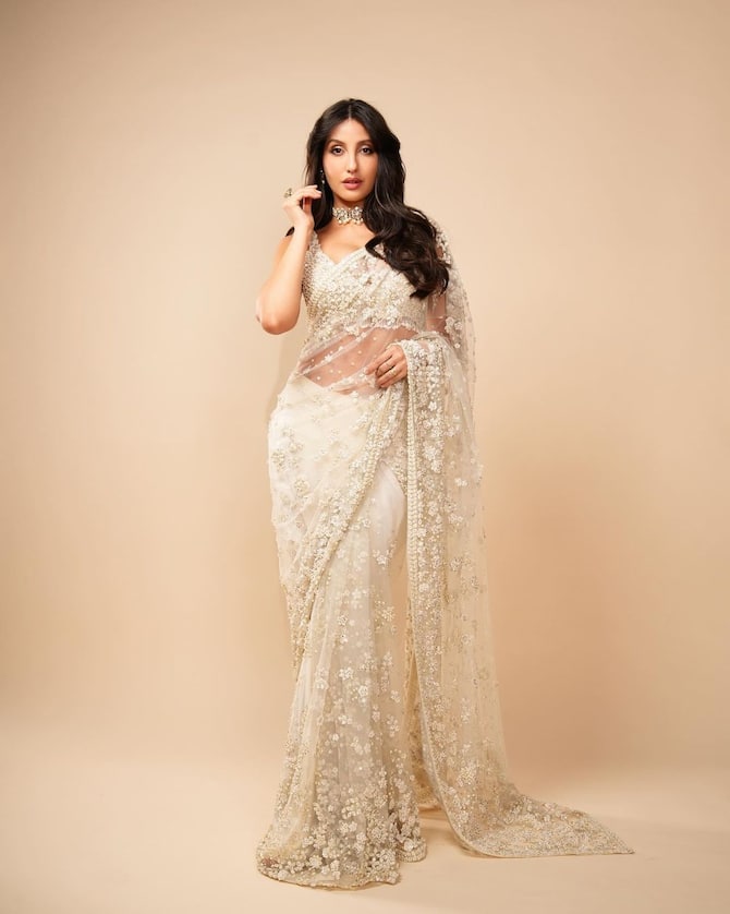 Nora Fatehi Is A Vision To Behold In A White Saree; SEE PICS