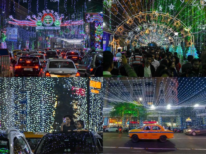 Christmas 2023: Park Street in Kolkata comes alive with dazzling lights, festive decorations, and traditional charm during the Christmas season.