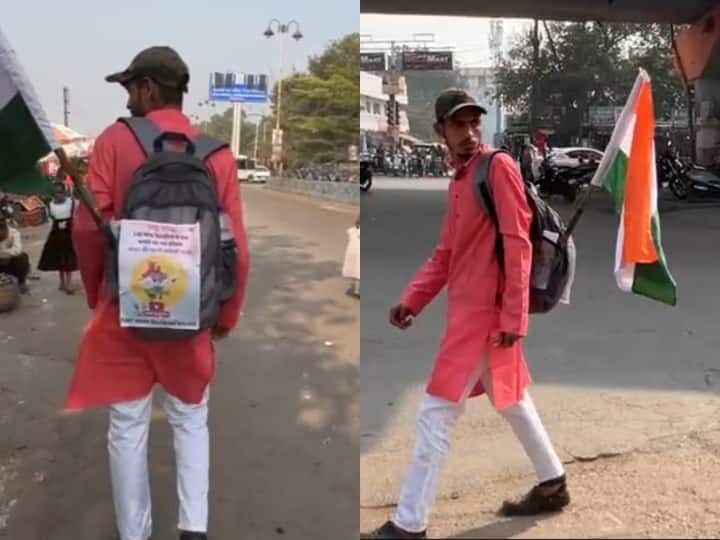 Chhattisgarh Mehul Lakhani went on foot while touring India carrying the tricolor of India ann Chhattisgarh News: भारत का तिरंगा लेकर उल्टे पांव निकला मेहुल लखानी,  जानिए भारत भ्रमण में पदयात्रा के पीछे की कहानी
