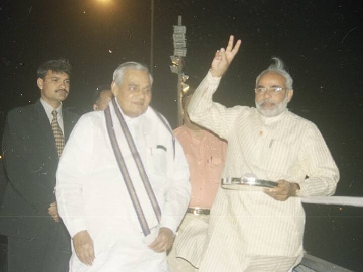 This photo of Vajpayee from 2002 is with then Chief Minister of Gujarat Narendra Modi. During his political career, Vajpayee was chairperson of various Standing Committees of the Parliament and Leader of the Opposition. Image Source: Getty Images