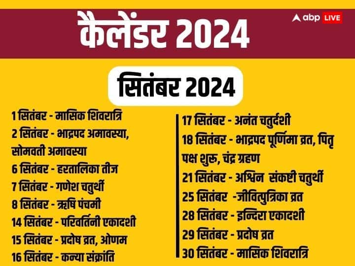 सितंबर 2024 के व्रत त्योहार