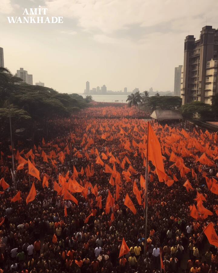 '२० जानेवारीला मुंबईत मराठा समाज आल्यानंतर..' या कल्पनेवर आधारित आर्टिफिशियल इंटेलिजन्सच्या मदतीने ही चित्रं तयार केली आहेत. (Photo credit : FB/Amit Wankhade)