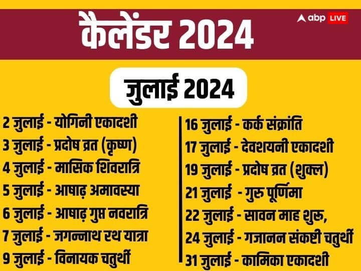 जुलाई 2024 के व्रत त्योहार