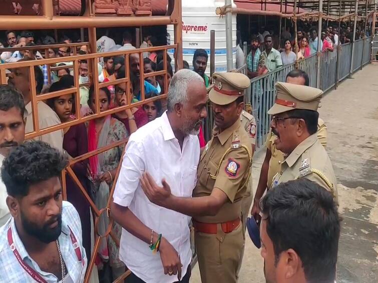 Thiruvannamalai Annamalaiyar Temple Argument between temple employee and police - TNN தொடர் விடுமுறையால் திருவண்ணாமலை கோயிலில் அலைமோதிய பக்தர்கள்