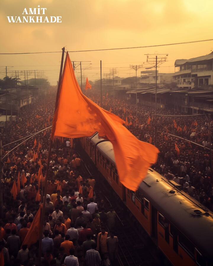 आर्टिफिशियल इंटेलिजन्सच्या मदतीने अमित वानखेडे यांनी मराठा आंदोलनाचं मुंबईत आझाद मैदानावरील चित्र उभं केलं आहे. (Photo credit : FB/Amit Wankhade)