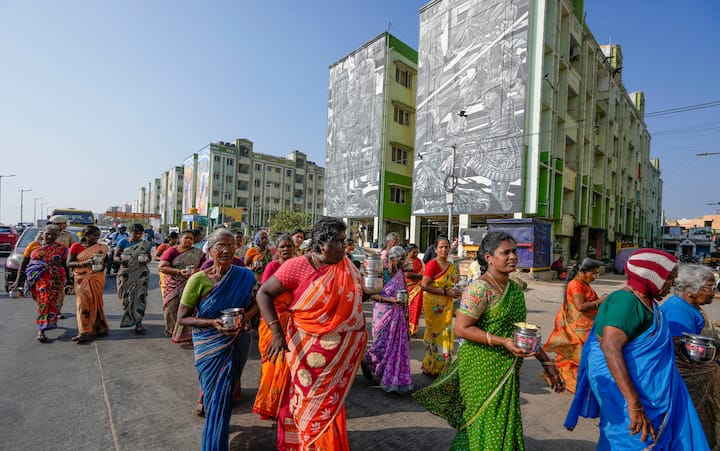 Women performed a ritual of pouring milk on the beach as a symbolic gesture to honor the victims (PTI)