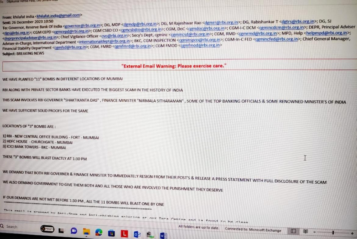 11 Bombs In Mumbai': RBI, Other Banks Get Threats Over Email
