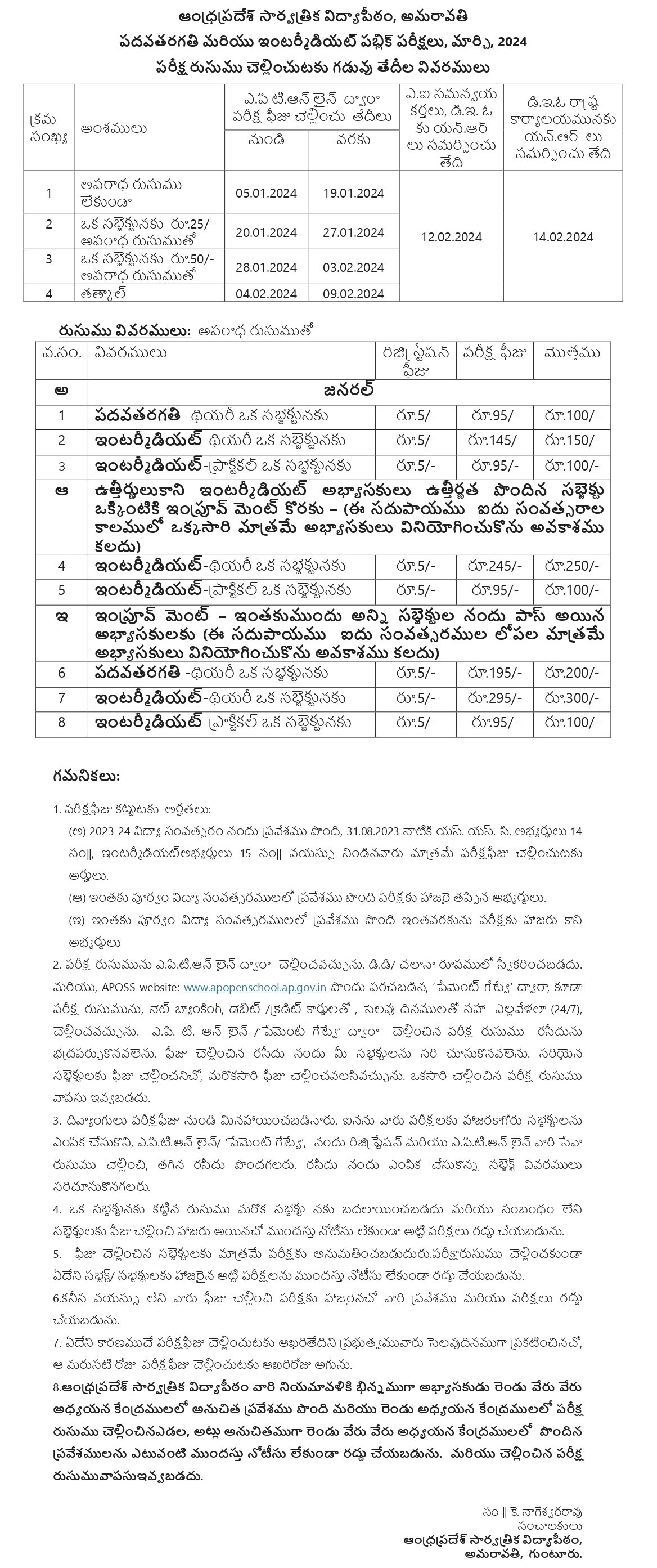 APOSS 10th, Inter Exams: ఏపీ ఓపెన్ స్కూల్ టెన్త్, ఇంటర్ పరీక్షల షెడ్యూలు వెల్లడి, పరీక్ష ఫీజు వివరాలు ఇలా