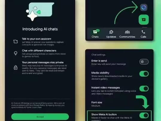 ટૂંક સમયમાં તમે WhatsAppમાં Meta AI ચેટબોટનો ઉપયોગ કરી શકશો. હાલમાં કંપની તેના પર કામ કરી રહી છે અને તે કેટલાક બીટા ટેસ્ટર્સ સાથે ઉપલબ્ધ છે. નવો AI ચેટબોટ વિકલ્પ ક્યાં મળશે અને તે કેવો દેખાશે તેની તસવીર Instagram પર શેર કરવામાં આવી છે. જોકે કંપનીએ આ વાત શેર કરી નથી.