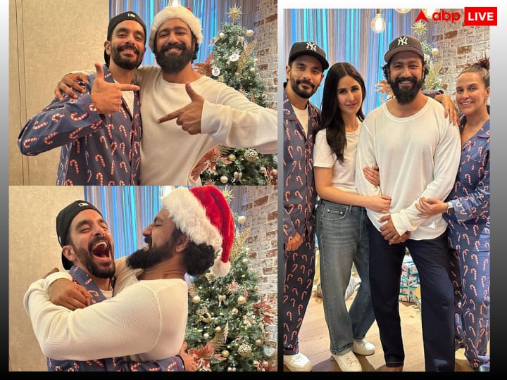 Vicky Kaushal Sunny Kaushal Angad Bedi add Punjabi touch to Christmas celebrations shares funny dance video Christmas Celebration: विक्की कौशल ने क्रिसमस पर अंगद बेदी और भाई सनी के साथ लगाया पंजाबी तड़का, नेहा धूपिया ने दिखाई सेलिब्रशन की झलक