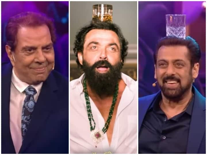 Dharmendra Deol and salman Khan with Krushna Abhishek recreate animal star Bobby Deol Jamal Kudu step video viral Salman Khan और धर्मेंद्र ने रीक्रिएट किया Bobby Deol का 'जमाल कुडू' डांस स्टेप, Video देख रोक नहीं पाएंगे अपनी हंसी