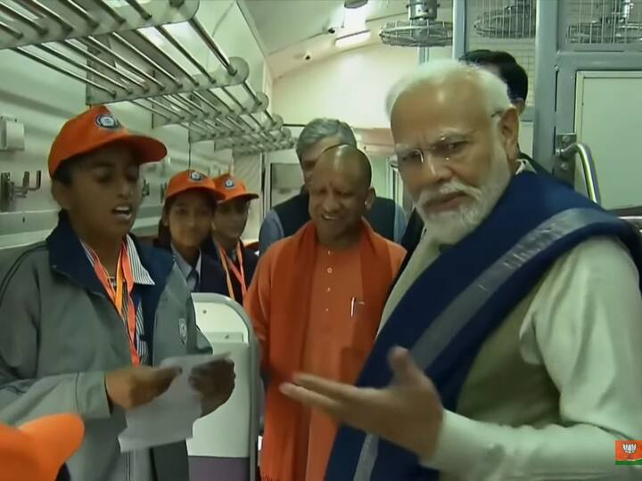PM Modi interacts with students on one of the Amrit Bharat trains. (Source: YouTube@BJP4India)