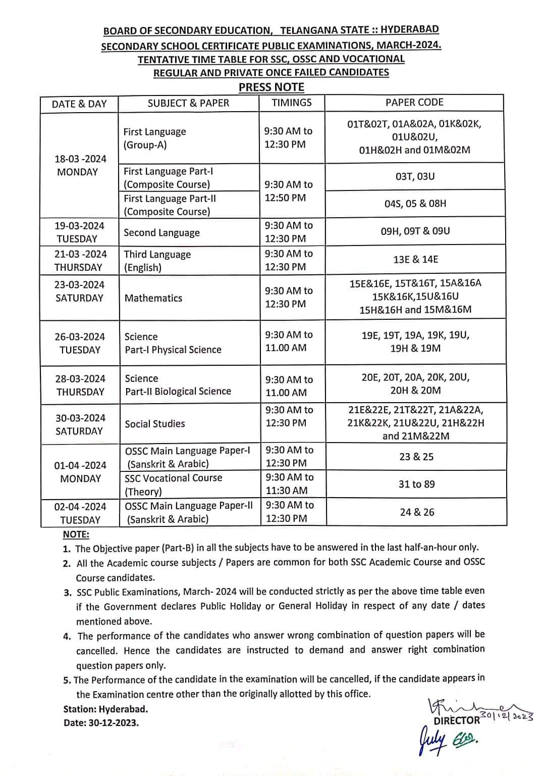 TS SSC Exams: తెలంగాణ పదోతరగతి పరీక్షల షెడ్యూలు విడుదల, ఏ పరీక్ష ఎప్పుడంటే?