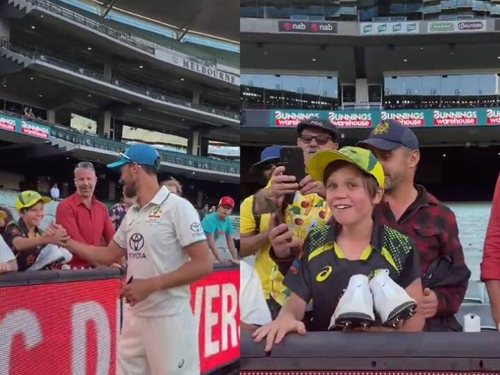 IPL Most Expensive Player Mitchell Starc gives signed shoes to young Australian Cricket fan after PAK vs AUS Melbourne Test AUS vs PAK: IPL के सबसे महंगे खिलाड़ी ने निभाया वादा, मेलबर्न टेस्ट के बाद नन्हे क्रिकेट फैन को सौंप दिए अपने जूते; देखें वीडियो