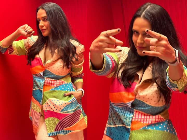 Actress Neha Dhupia is a true trendsetter in the latest outfit. Take a look.