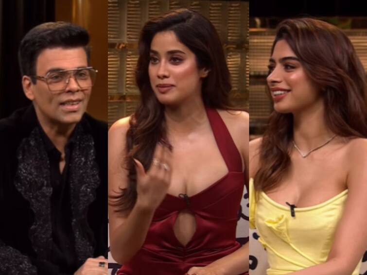 Koffee With Karan 8 Promo janhvi kapoor and khushi kapoor next guest of karan johar show Koffee With Karan 8: जान्हवी कपूरनं माजी मुख्यमंत्र्यांच्या नातवाचं नाव का घेतलं?  करणच्या शोमध्ये काय-काय बोलली जान्हवी?